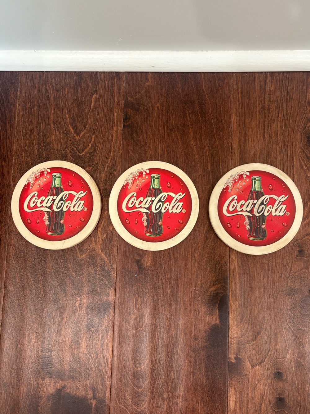 Vintage Coca Cola Red Ceramic Coasters Cork Back Set Of 3